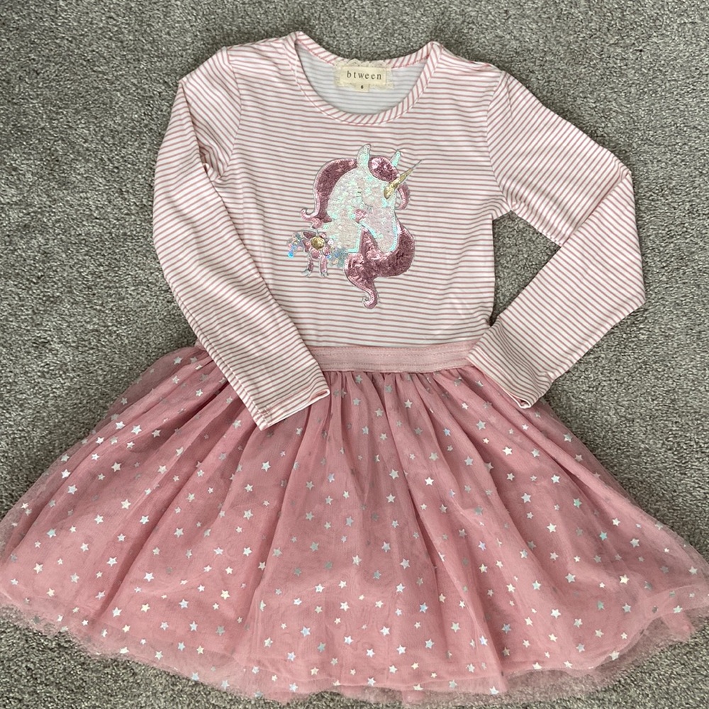 Little Girls Unicorn Long Sleeve Dress